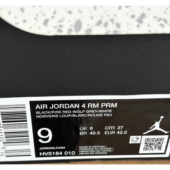 Nike Air Jordan 4 RM PRM Black Fire Red Wolf Grey White Men’s 9 New in Box main image 6